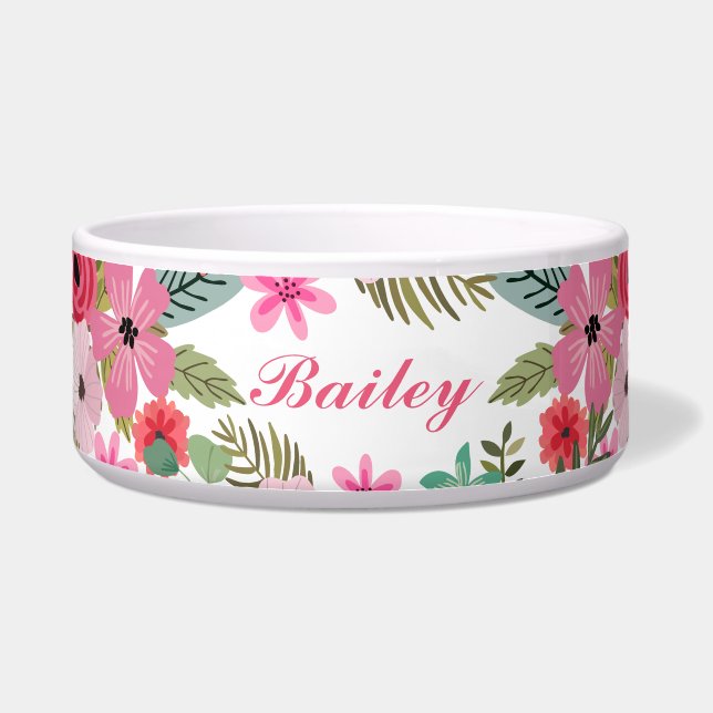 Personalized pet bowl Floral girly Add text (Front)