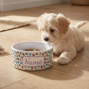 Personalized Pet Bowl with Colorful Ladybugs