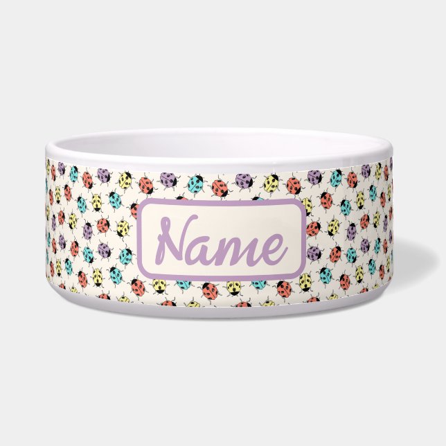 Personalized Pet Bowl with Colorful Ladybugs (Front)