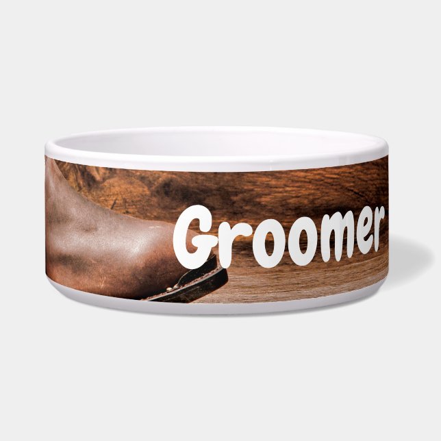 Personalized Pet Bowls Cowboy Boots Barn Wood Rust (Front)