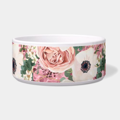 Personalized Pet Bowls Geometric Garden Rose Glitt