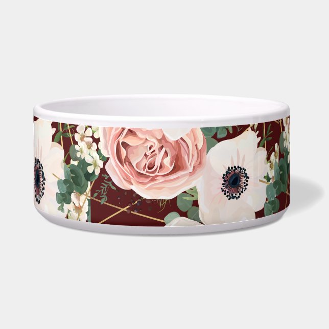 Personalized Pet Bowls Geometric Garden Rose Wine (Front)