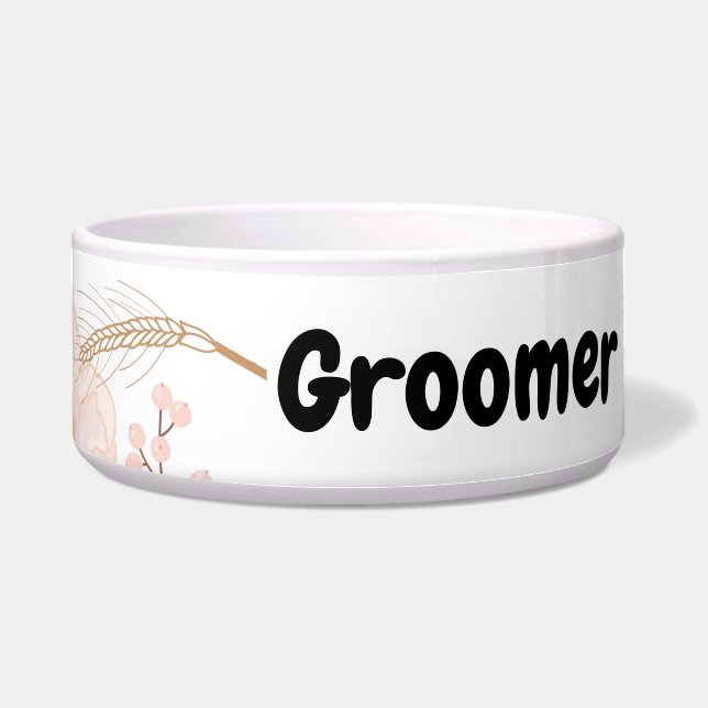 Personalized Pet Bowls White Floral Flowers on Whi (Front)