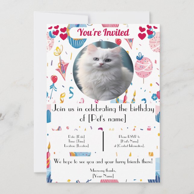 Personalized Pet Cat Birthday Invitation  (Front)