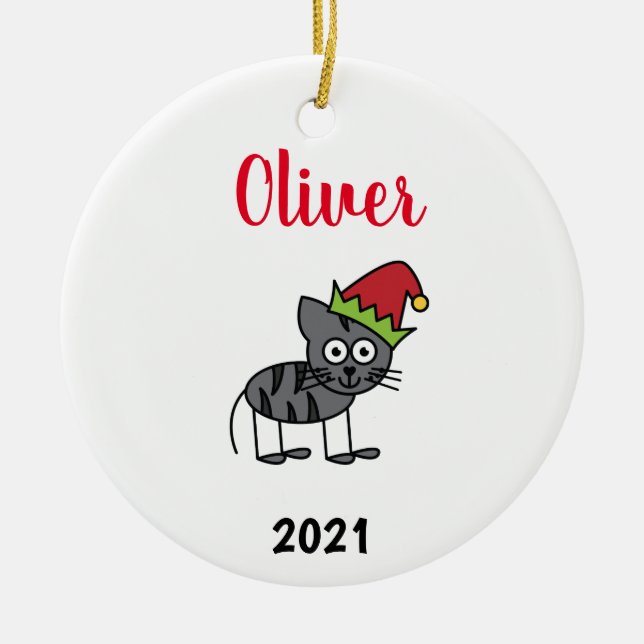 personalized pet cat christmas ceramic ornament (Front)