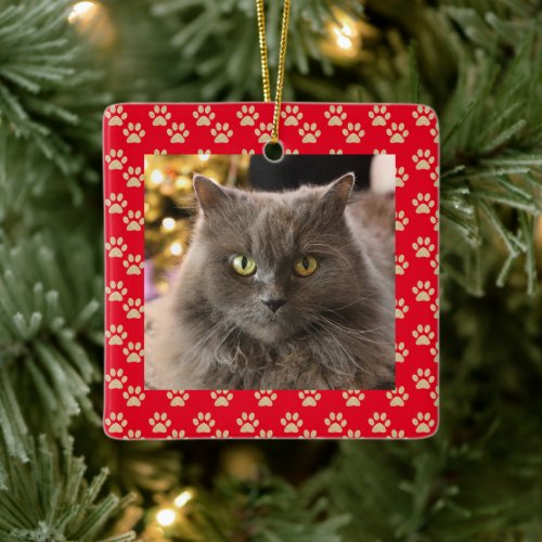 Personalized Pet Cat Dog Paw Prints Christmas Ceramic Ornament