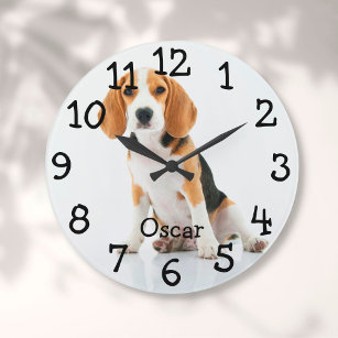 Personalized Pet Cat Dog Photo Name  Large Clock