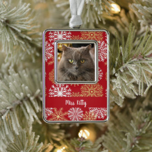 Personalized Pet Cat Dog Red Christmas Snowflake Ornament