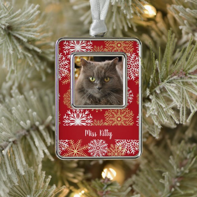Personalized Pet Cat Dog Red Christmas Snowflake Ornament (Tree)