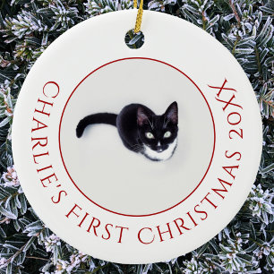 Personalized Pet Cat First Christmas Photo Ceramic Ornament