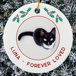 Personalized Pet Cat Memorial Christmas Photo Ceramic Ornament