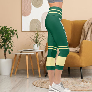 Personalized Pet Cat Mom Name Cream Hunter Green Capri Leggings