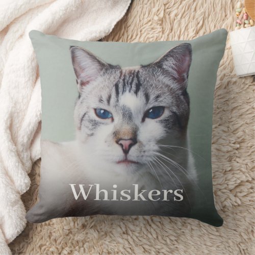 Personalized Pet Cat Name and Photo Custom Throw Pillow