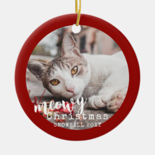 Personalized Pet Cat Photo Meowy Christmas Ceramic Ornament
