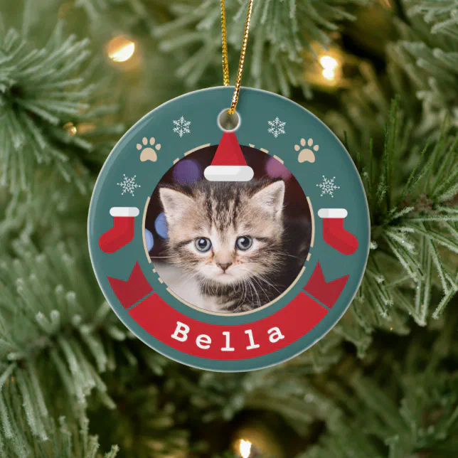 Personalized Pet Cat Photo Meowy Christmas Holiday Ceramic Ornament ...