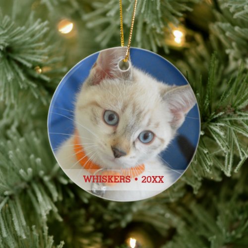 Personalized Pet Cat Photo  Name Christmas Tree Ceramic Ornament