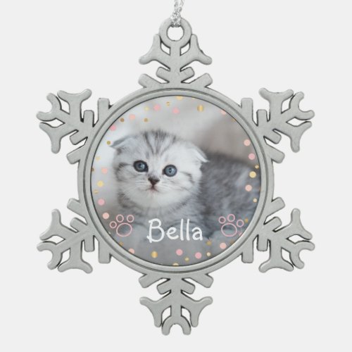 Personalized Pet Cat Photo Snowflake Pewter Christmas Ornament