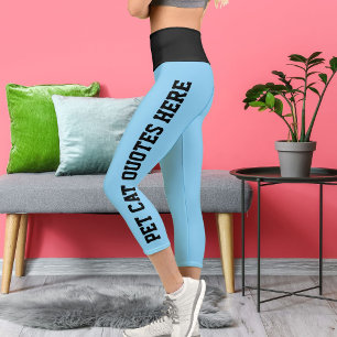 Personalized Pet Cat Quotes On Black Baby Blue Capri Leggings