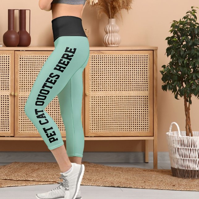 Personalized Pet Cat Quotes On Black Light Teal Capri Leggings (Creator Uploaded)