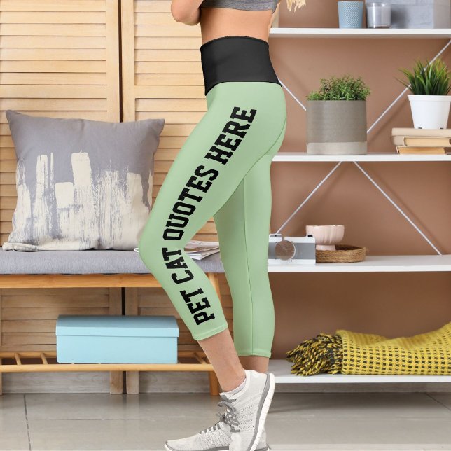 Personalized Pet Cat Quotes On Black Pale Green Capri Leggings (Creator Uploaded)