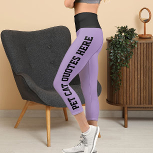 Personalized Pet Cat Quotes On Black Pale Purple Capri Leggings