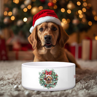 Personalized Pet Christmas Bowl with Wreath & Name