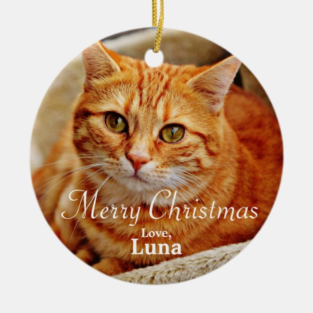 Personalized Pet Christmas Holiday Photo Ceramic Ornament (Front)