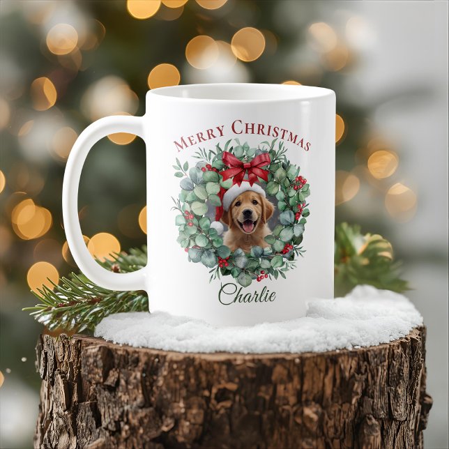 Personalized Pet Christmas Mug with Wreath & Name (Creator Uploaded)