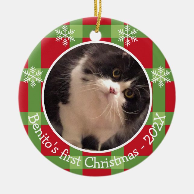 Personalized Pet Christmas Snowflake 2 Photo  Ceramic Ornament (Front)