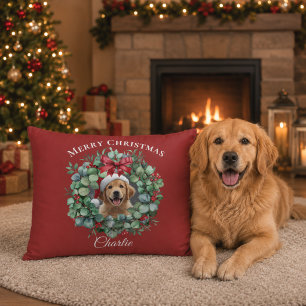 Personalized Pet Christmas with Wreath & Name Bed