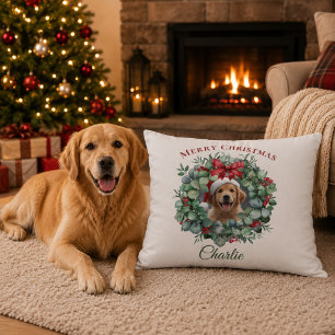 Personalized Pet Christmas with Wreath & Name Bed