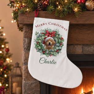 Personalized Pet Christmas with Wreath & Name Large Christmas Stocking