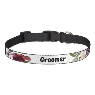 Personalized Pet Collar White Roses Gold Geo