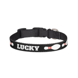 Personalized pet collar with bowling pin design