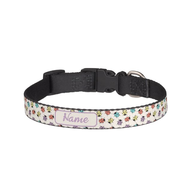 Personalized Pet Collar with Colorful Ladybugs (Front)