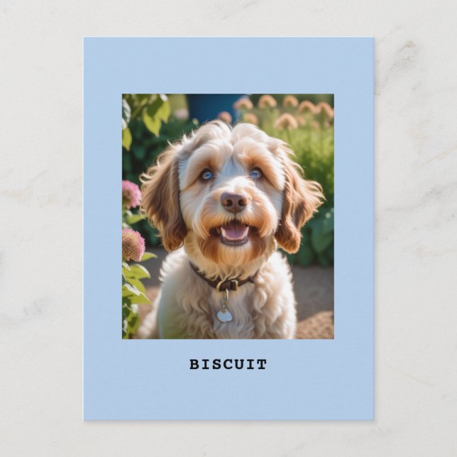 Personalized Pet Dog Cat Photo Name Light Blue Postcard (Front)