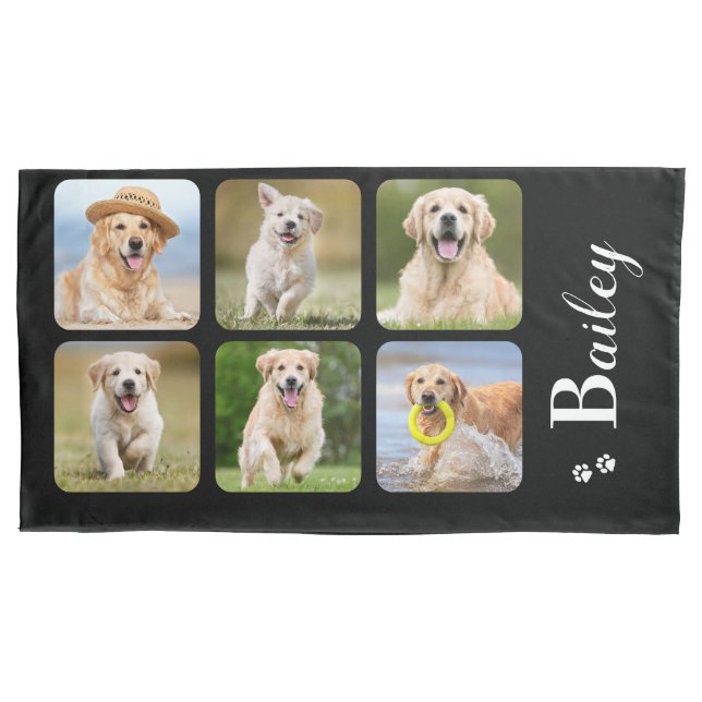 Personalized Pet Dog Lover 6 Photo Monogram Name  Pillow Case (Front)