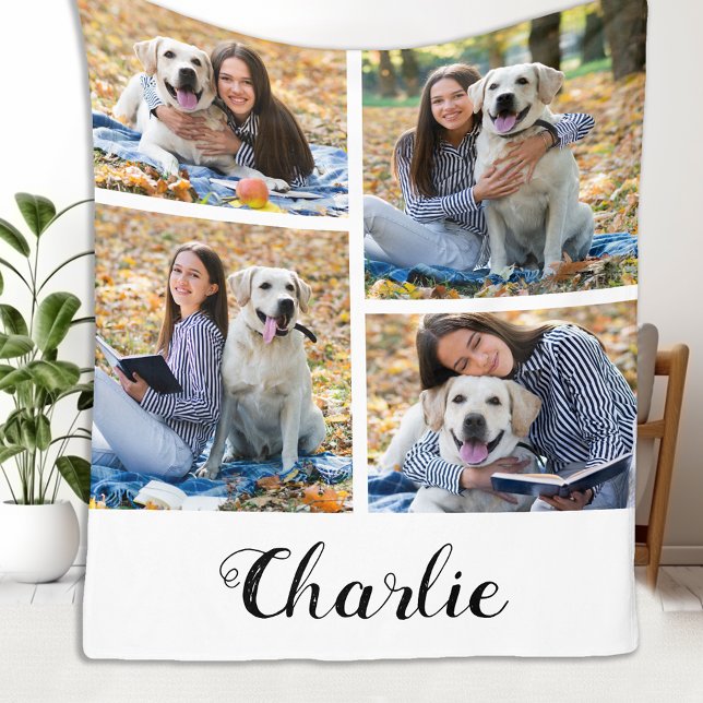 Personalized Pet Dog Lover Photo Collage Fleece Blanket (Creator Uploaded)