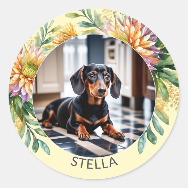 Personalized Pet Dog Photo Animal Floral Cute Classic Round Sticker (Front)