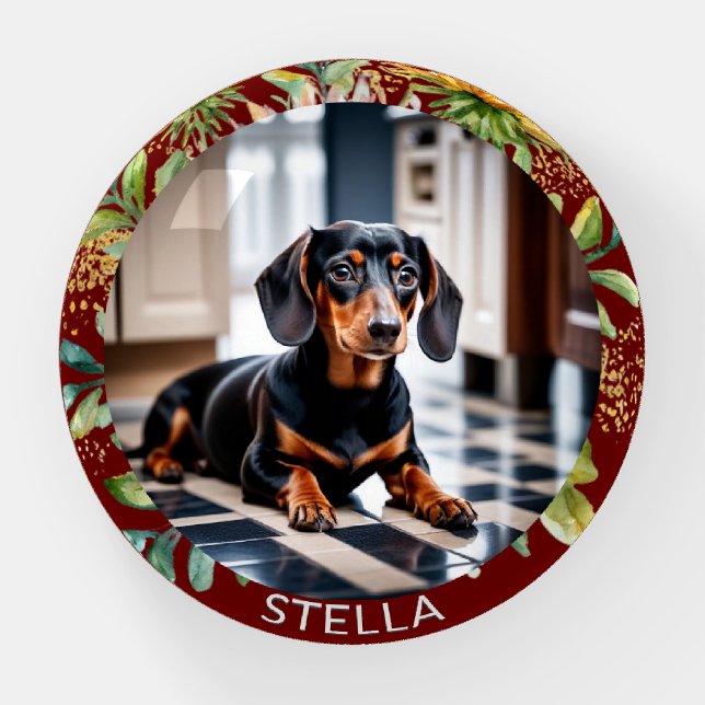 Personalized Pet Dog Photo Animal Plants Burgundy Paperweight (Front)