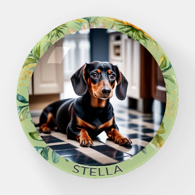 Personalized Pet Dog Photo Animal Pretty Floral Paperweight (Front)