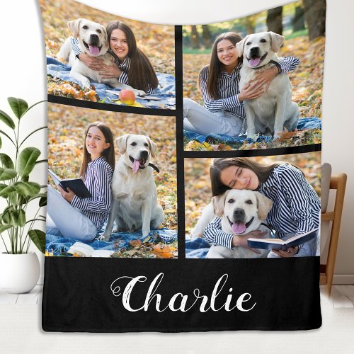 Personalized Pet Dog Photo Collage Fleece Blanket