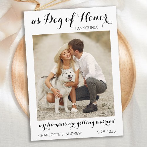 Personalized Pet Dog Photo Modern Script Wedding Save The Date