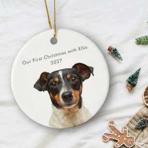 Personalized Pet Dog Photo Name First Christmas Ceramic Ornament