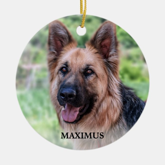 Personalized Pet Dog Photo Simple Christmas Ceramic Ornament (Front)