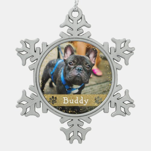 Personalized Pet Dog Photo Snowflake Pewter Christmas Ornament