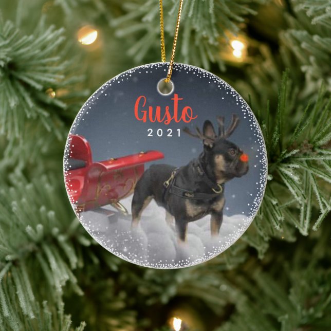 Personalized Pet Dog Puppy Holiday Photo Ceramic Ornament (Tree)