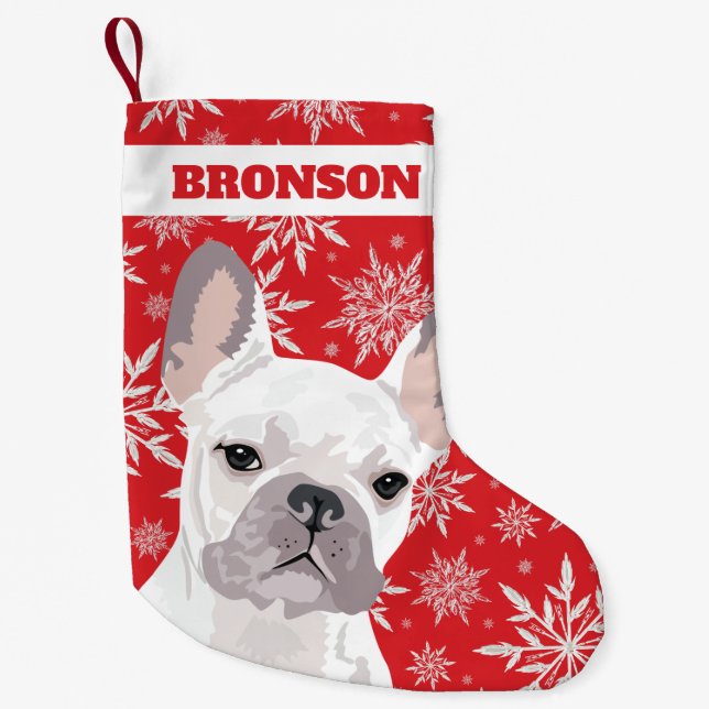 Personalized Pet Dog | White French Bulldog Gift Small Christmas Stocking (Front)