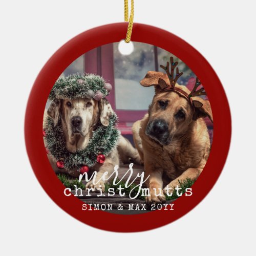 Personalized Pet Dogs Photo Funny Christmas Ceramic Ornament
