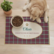 Personalized Pet Feeding Mat | Vintage Plaid Dog